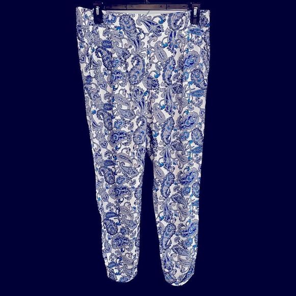 ONE5ONE Size Large Blue Paisley Front Pleats & Pockets Elastic Cinched at Ankle - Picture 1 of 6
